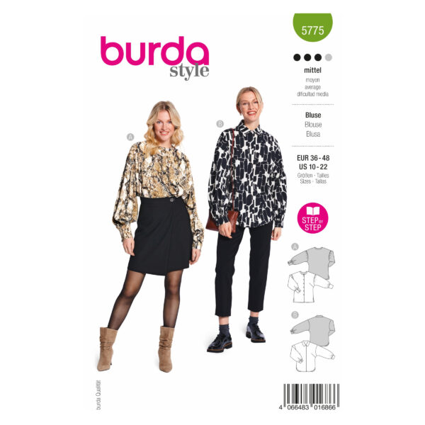 Burda Style Schnittmuster Nr. 5775 - Bluse - gekräuselte Ärmel - kleiner Kragen