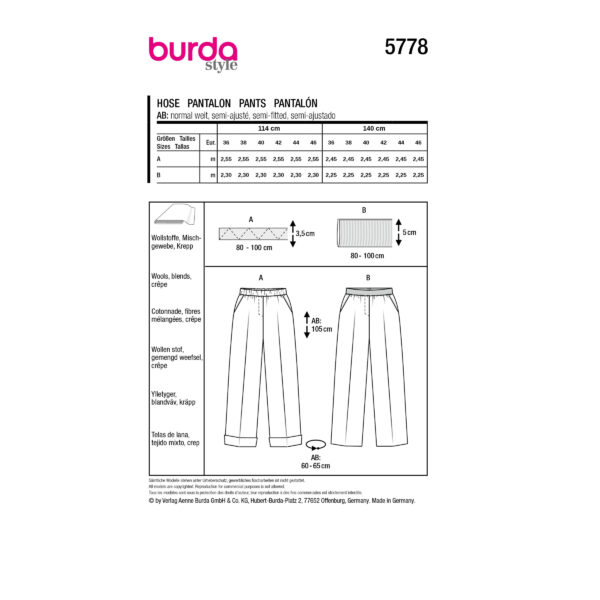 Burda Style Schnittmuster Nr. 5778 - Hose - Marlene-Hose - Gummibund – Bild 9