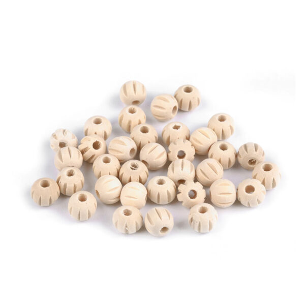 20 Holzperlen - Holzkugeln - rund, gerillt - unlackiert -  12 mm - natürlich hell