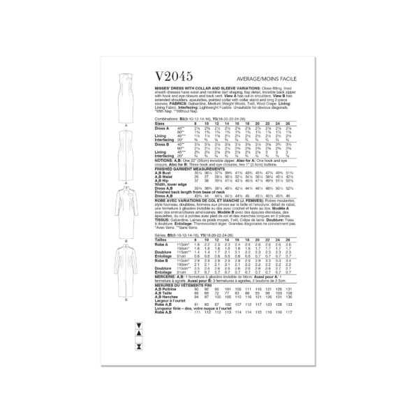 Vogue Schnittmuster V2045 - Kleid - Etuikleid, hochgeschlossen, kleiner Kragen, ärmellos – Bild 8