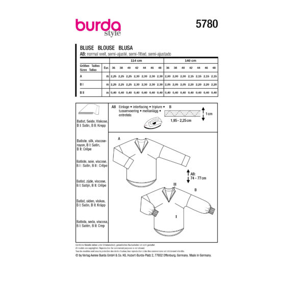Burda Style Schnittmuster Nr. 5780 - Bluse - Ausschnittschlitz - raffiniert – Bild 7