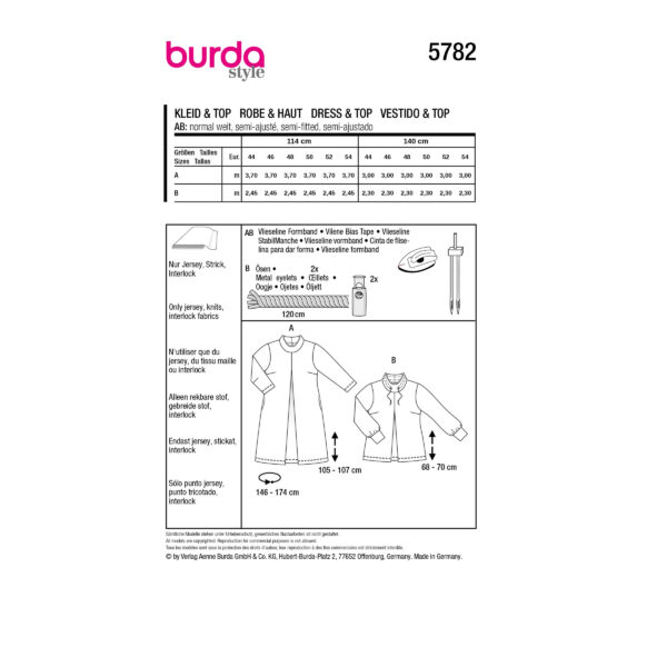 Burda Style Schnittmuster Nr. 5782 - Kleid und Shirt - Stehkragen - Kellerfalte – Bild 8