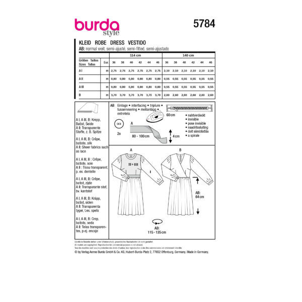 Burda Style Schnittmuster Nr. 5784 - Kleid - voluminöse Ärmel - Wickeloptik – Bild 9