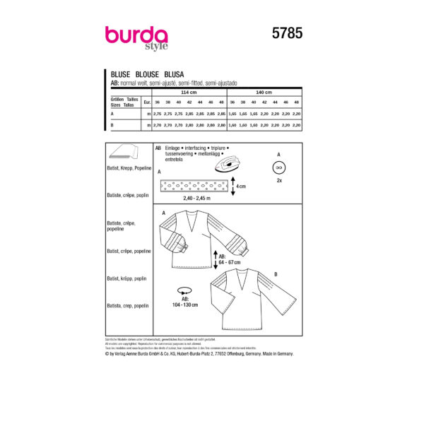 Burda Style Schnittmuster Nr. 5785 - Bluse - V-Ausschnitt - Ärmelvarianten – Bild 9