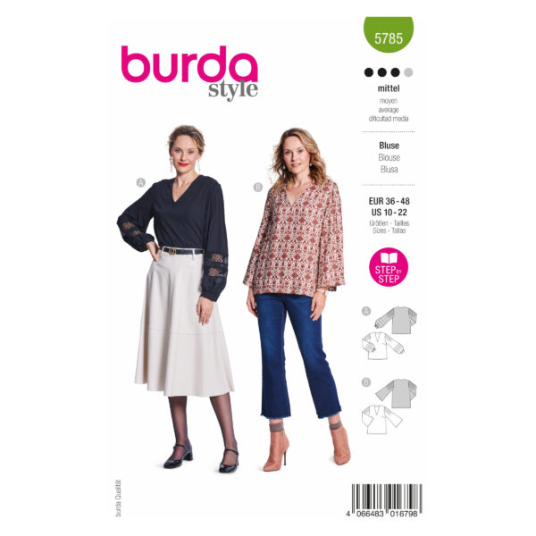 Burda Style Schnittmuster Nr. 5785 - Bluse - V-Ausschnitt - Ärmelvarianten