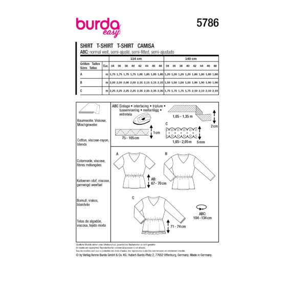 Burda Easy Schnittmuster Nr. 5786 - Shirt - T-Shirt - Longsleeve - elegant – Bild 10