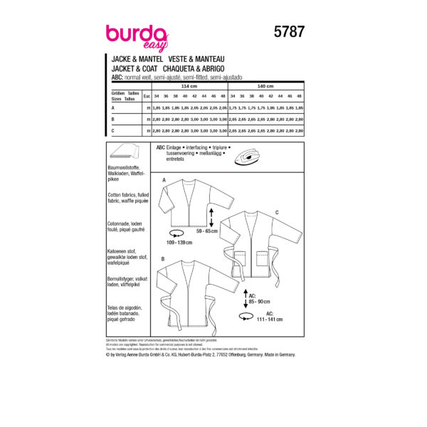 Burda Easy Schnittmuster Nr. 5787 - Jacke und Mantel - Lodenjacke - Lounge Coat – Bild 10