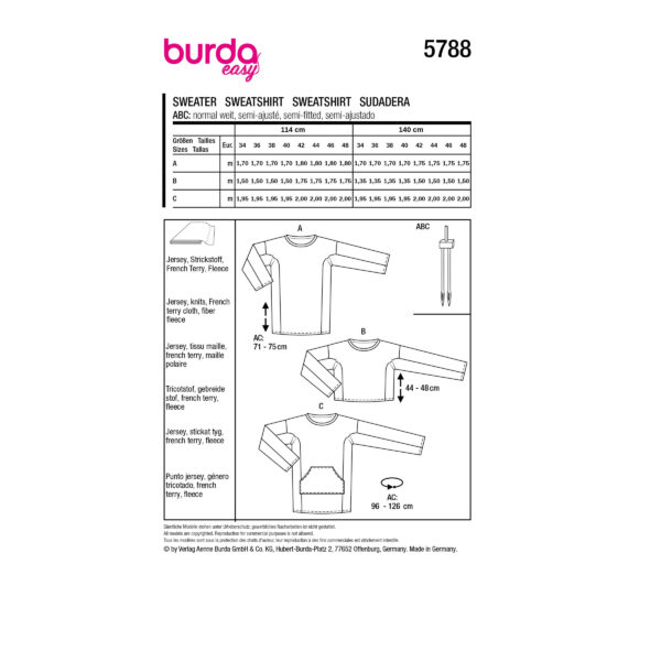 Burda Easy Schnittmuster Nr. 5788 - Sweater - Pullover - Longshirt – Bild 10