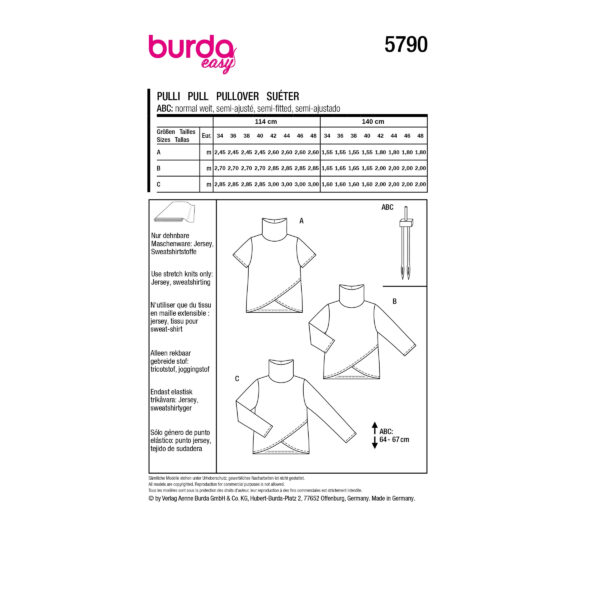 Burda Easy Schnittmuster Nr. 5790 - Pullover - Sweatshirt - Rollkragenpullover – Bild 10