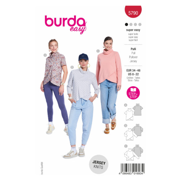 Burda Easy Schnittmuster Nr. 5790 - Pullover - Sweatshirt - Rollkragenpullover
