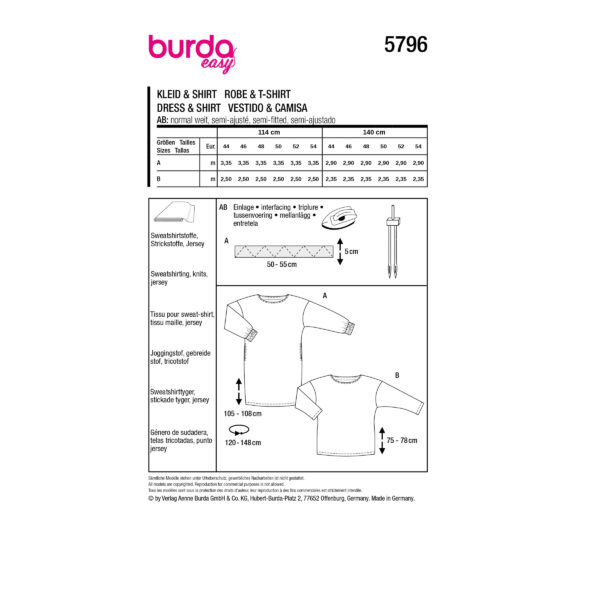 Burda Easy Schnittmuster Nr. 5796 - Kleid und Shirt - weiter Hals - große Größen – Bild 9