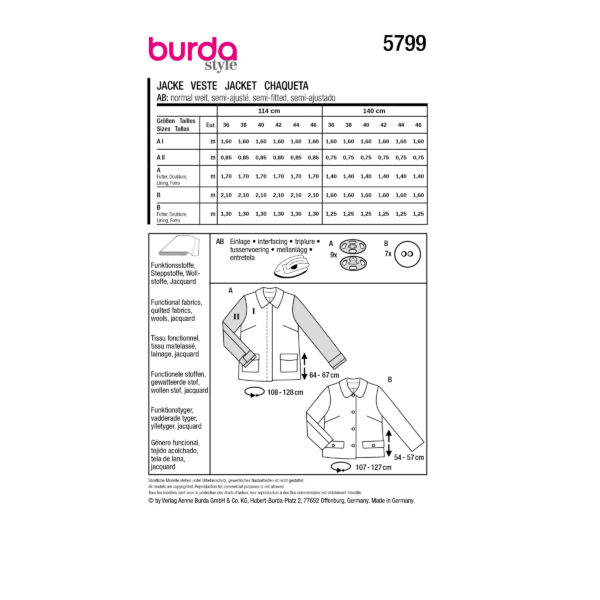 Burda Style Schnittmuster Nr. 5799 - Jacke - trendig - lässig - 2 Varianten – Bild 8