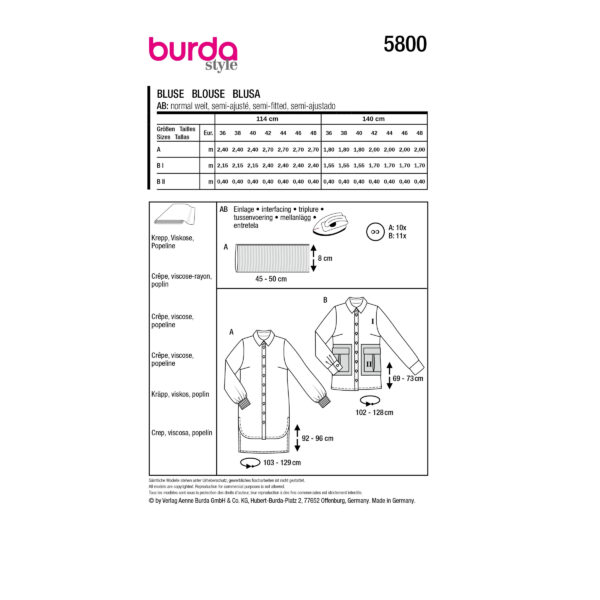 Burda Style Schnittmuster Nr. 5800 - Bluse - Longshirt - Tunika - Cargo-Taschen – Bild 9