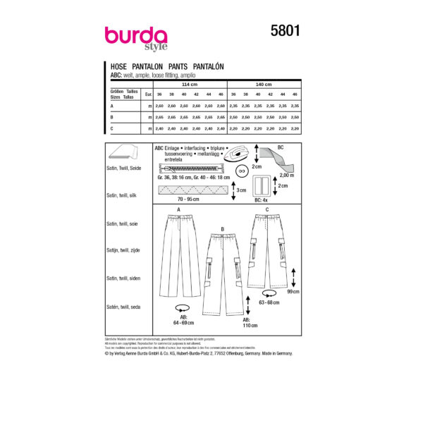 Burda Style Schnittmuster Nr. 5801 - Hose - Gummibund - 3 Varianten – Bild 9