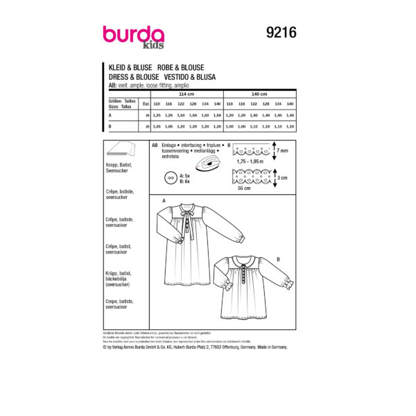 Burda Kids Schnittmuster Nr. 9216 - Kleid und Bluse - Bubikragen - Schleife – Bild 8