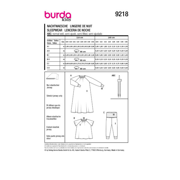 Burda Kids Schnittmuster Nr. 9218 - Kombination - Nachtwäsche für Mädchen – Bild 10