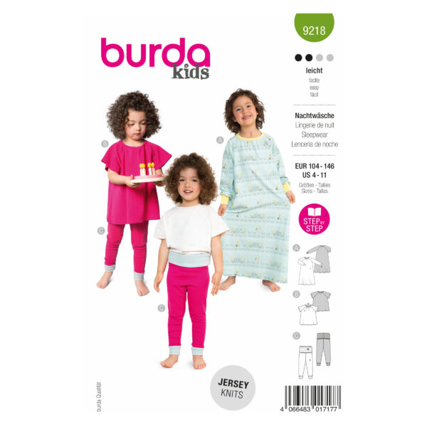 Burda Kids Schnittmuster Nr. 9218 - Kombination - Nachtwäsche für Mädchen
