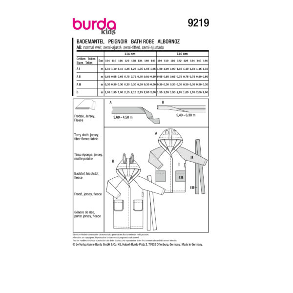 Burda Kids Schnittmuster Nr. 9219 - Bademantel - mit Kapuze und Bindegürtel – Bild 8