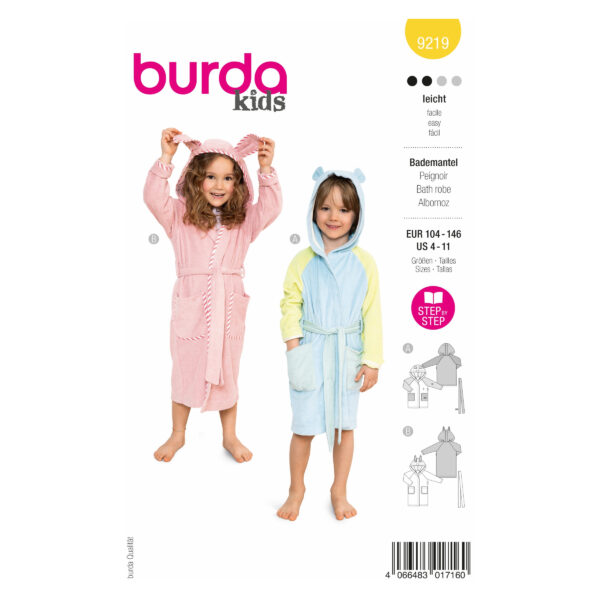 Burda Kids Schnittmuster Nr. 9219 - Bademantel - mit Kapuze und Bindegürtel