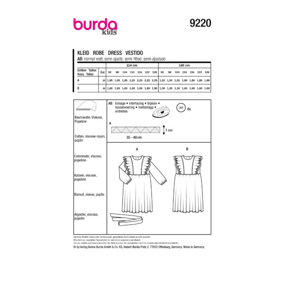 Burda Kids Schnittmuster Nr. 9220 - Kleid - Festkleid - elegant - 2 Varianten – Bild 4