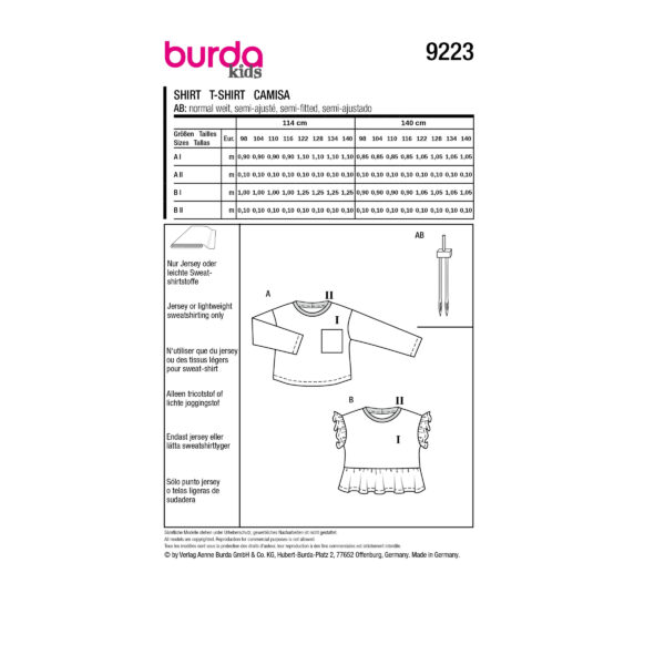 Burda Kids Schnittmuster Nr. 9223 - Shirt - T-Shirt - Sweatshirt - 2 Varianten – Bild 5