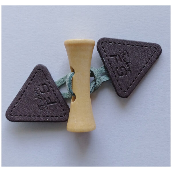 1 Set Knebelverschluß, Knebelknopf, Holzknopf mit Lederimitat, für Kinderkleidung, Braun/Grün – Bild 2