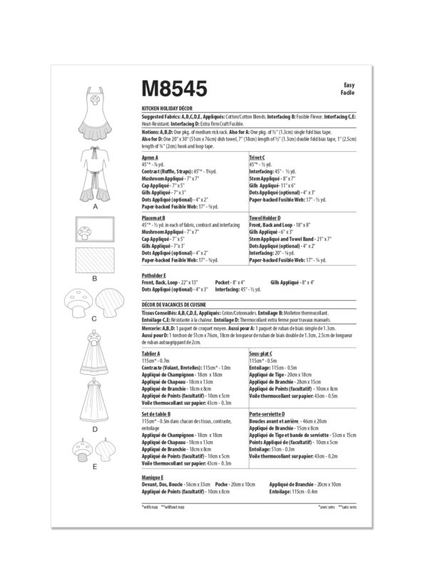 McCalls Schnittmuster M8545 - Küchenutensilien - Schürze - Tischset - u.s.w. – Bild 9