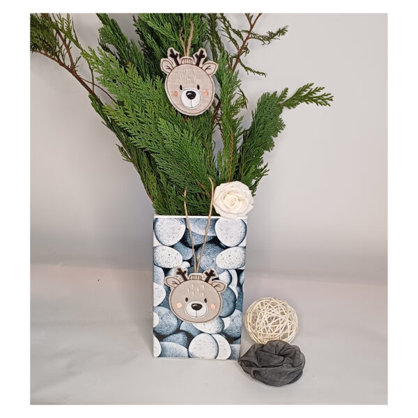 Dekoanhänger - Weihnachtskugel Bär - Dekoartikel - Geschenkanhänger - Leinen gestickt – Bild 3