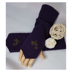 Armstulpen - Walkloden - Pflaume - bestickt - Blumenranke
