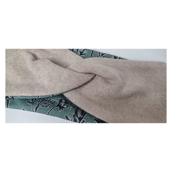 Kuscheliges warmes Stirnband - Haarband - Strickstoff mit French Terry gefüttert - Beige, Grün – Bild 2
