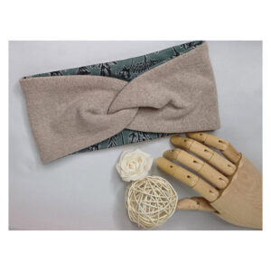 Kuscheliges warmes Stirnband - Haarband - Strickstoff mit French Terry gefüttert - Beige, Grün