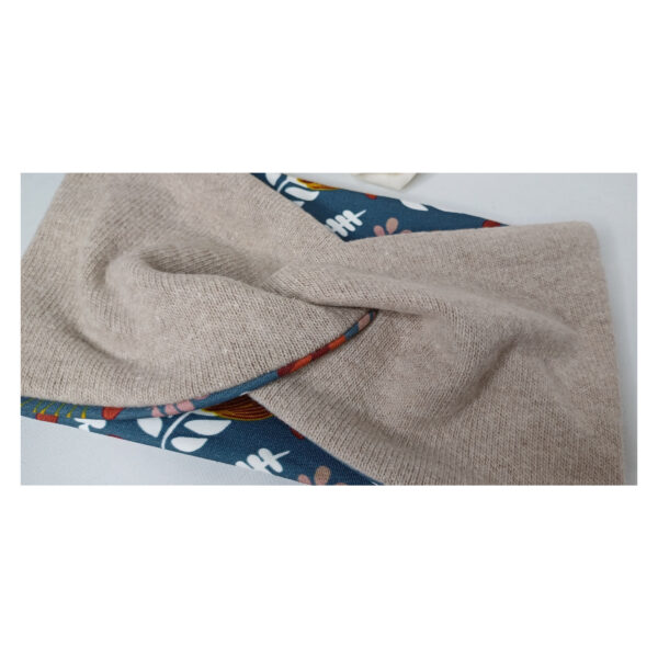 Kuscheliges warmes Stirnband - Haarband, Kinder - Strickstoff mit French Terry gefüttert - Beige, blau – Bild 2
