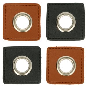 5 Paar (10 Stk.) Ösen Patches Kunstleder sw/braun - ca. 40x40 mm - Metallösen