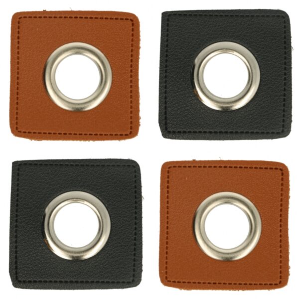5 Paar (10 Stk.) Ösen Patches Kunstleder sw/braun - ca. 40x40 mm - Metallösen