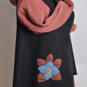 Oversize Weste - Walkloden - Wollweste - mit Applikation - Schwarz / Terra