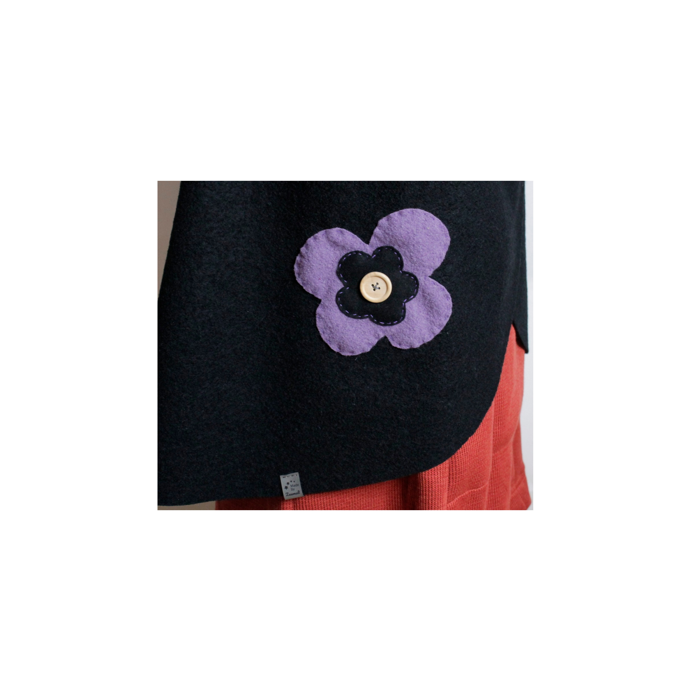 Oversize Weste - Walkloden - Wollweste - mit Applikation - Schwarz / Lila – Bild 5