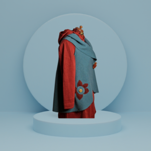 Oversize Weste - Walkloden - Wollweste - mit Applikation - helles Petrol/ Terra