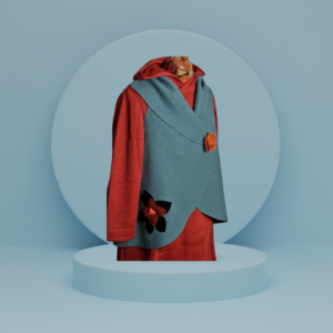 Oversize Weste - Walkloden - Wollweste - mit Applikation - helles Petrol/ schwarz