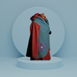 Oversize Weste - Walkloden - Wollweste - mit Applikation - helles Petrol/ Lila