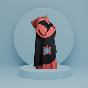 Oversize Walkloden-Weste in Schwarz/Terra mit dekorativer Applikation