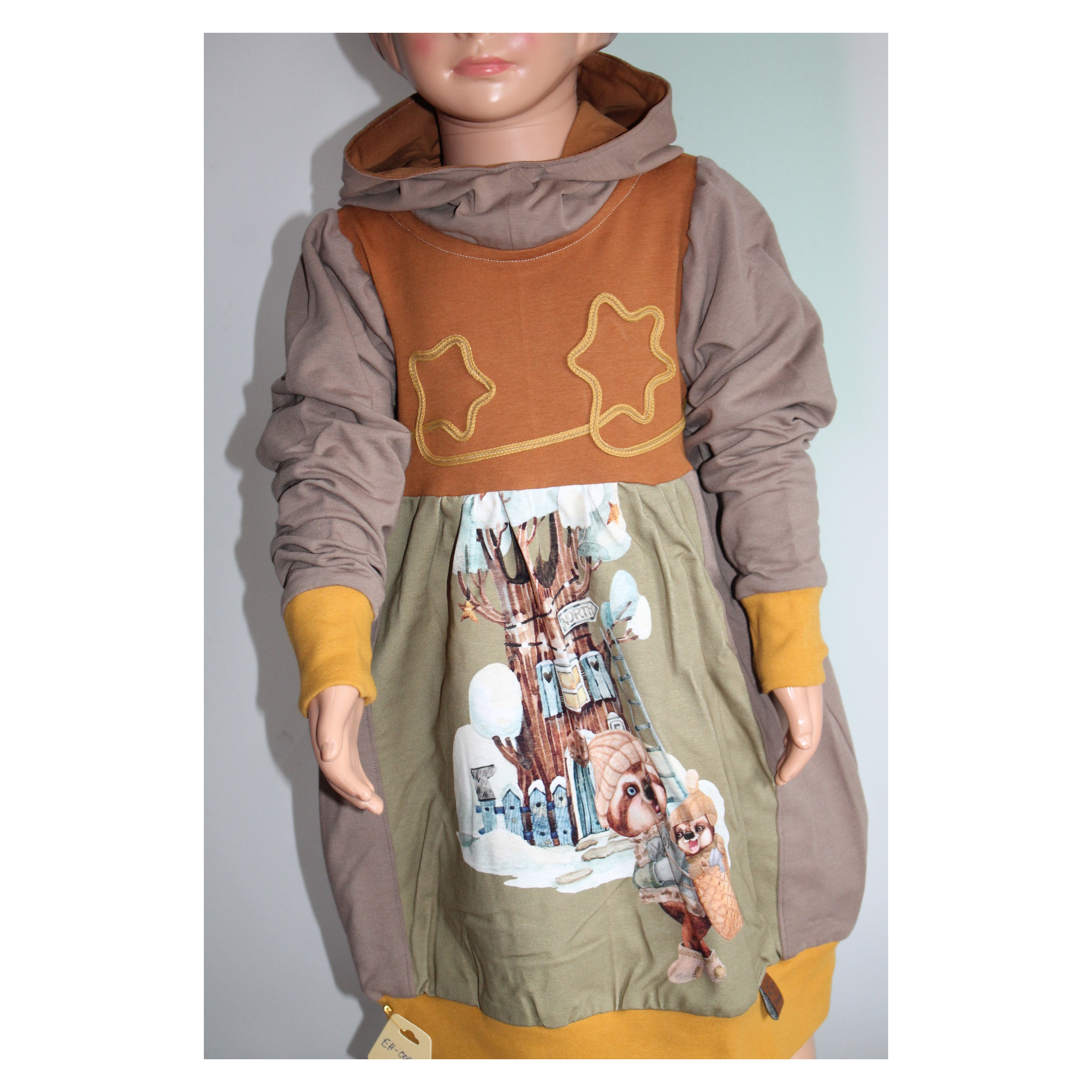 Ballonkleid Mädchen Gr. 116 – Mitwachskleid mit Kapuze „Kleiner Wanderer“ – Handmade Kapuzenkleid Kinder – Bild 7