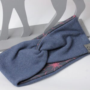 Kuscheliges warmes Stirnband - Haarband - Strickstoff mit Jersey gefüttert - Rauchblau / Ornament