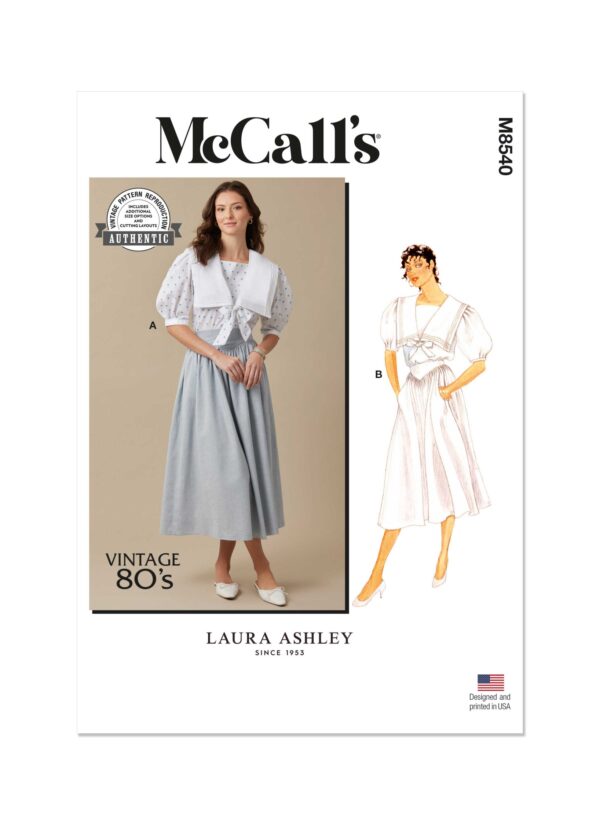 McCalls Schnittmuster M8540 - Vintage - verspieltes Sommerkleid mit Matrosenkragen, Stil der 80 er Jahre