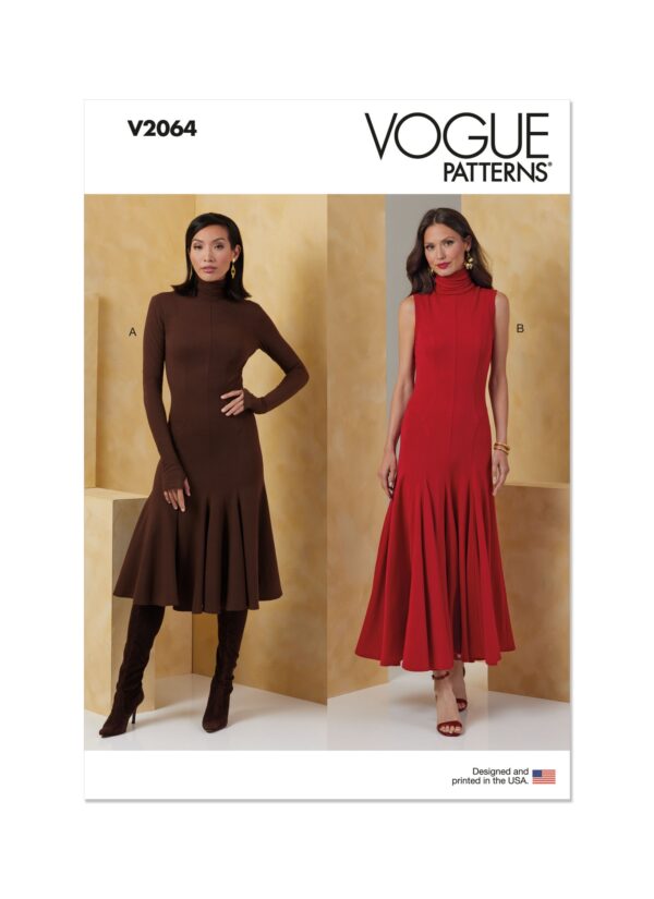 Vogue Schnittmuster V2064 - Jerseykleid mit Godetfalten am Saum