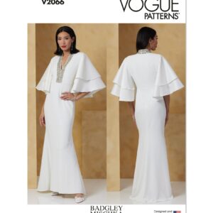 Vogue Schnittmuster V2066 - körperbetontes, langes Abendkleid mit Flügelärmel