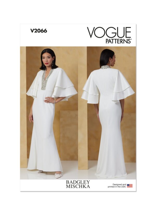 Vogue Schnittmuster V2066 - körperbetontes, langes Abendkleid mit Flügelärmel