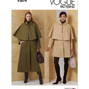 Vogue Schnittmuster V2074 - Jacke oder Mantel mit Cape für Damen