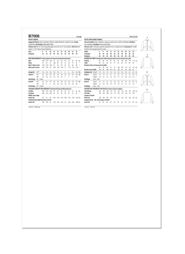 Butterick Schnittmuster - B7008 - Damenjacke, mit Reißverschluss – Bild 7