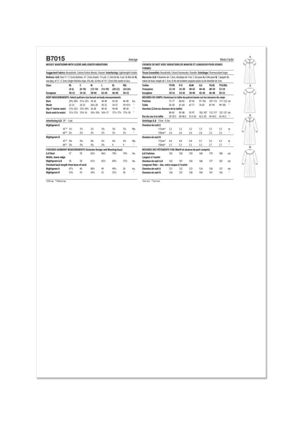 Butterick Schnittmuster - B7015 -  Nachtwäsche Damen – Bild 6