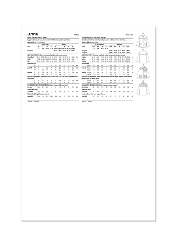 Butterick Schnittmuster - B7016 - Jackensortiment für die ganze Familie – Bild 10